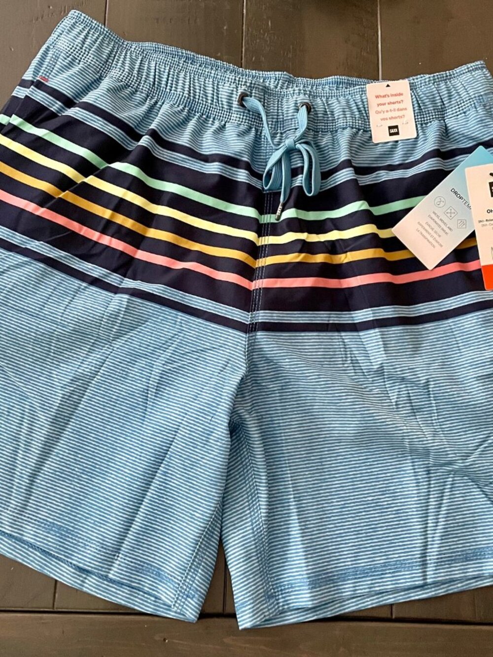 NEW WITH TAGS Saxx Oh Buoy 7" Blue Striped 2N1 Swim Trunk - Size XXL